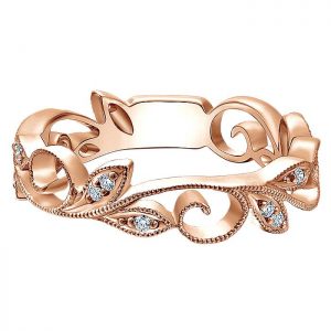 Leaves and Floral Shapes With Diamond Accents Inspired by Nature in 14k Rose Gold Stackable Ring