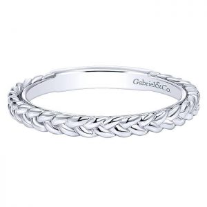 Entwined Braided Design on Modern Polished 14k White Gold Stackable Ring