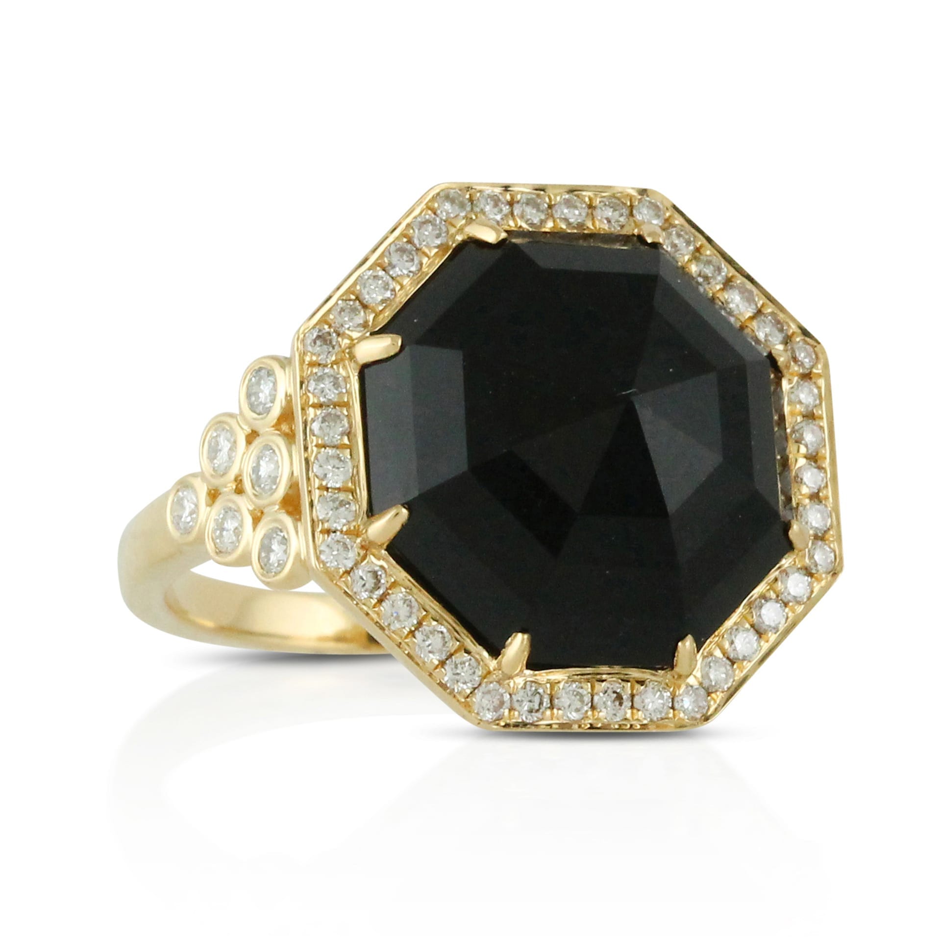 18k Yellow Gold Diamond Ring With Black Onyx Diamond Design