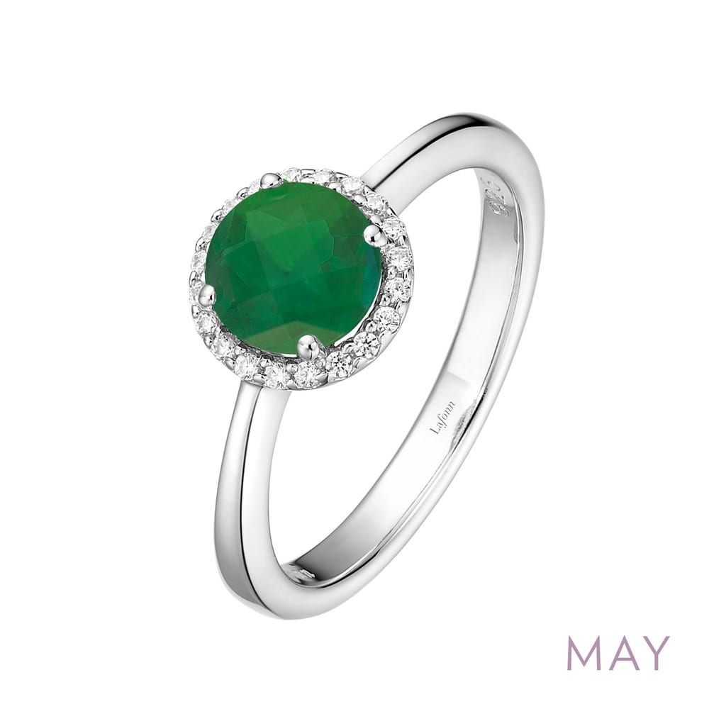 May - Emerald birthstone jewelry The ring set with a simulated 