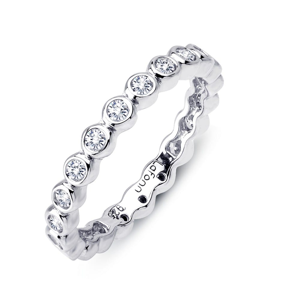 ring eternity band is set with simulated diamonds in sterling