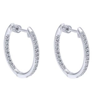 14k White Gold Diamond Classic Hoop Earrings EG10854W45JJ