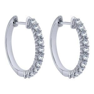 14k White Gold Diamond Classic Hoop Earrings EG12229W45JJ