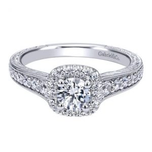 14k White Gold Diamond Halo Engagement Ring ER10217W44JJ