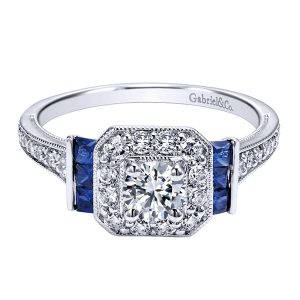 14k White Gold Diamond And Sapphire Halo Engagement Ring ER11932R0W44SA