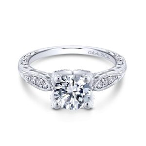 14K White Gold Round Diamond Engagement Ring ER13848R4W44JJ