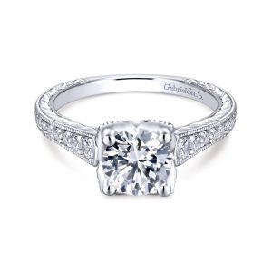 14K White Gold Round Diamond Engagement Ring ER13849R4W44JJ