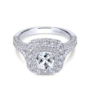 14K White Gold Cushion Cut Diamond Engagement Ring ER13860C4W44JJ