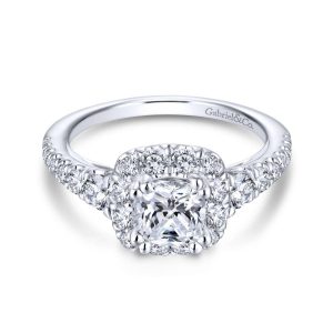 14K White Gold Cushion Halo Diamond Engagement Ring ER13882C4W44JJ