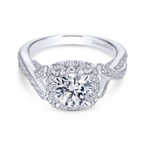 14K White Gold Round Halo Diamond Engagement Ring ER13886R4W44JJ