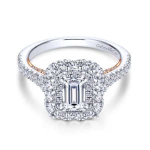 14K White and Rose Gold Emerald Cut Diamond Engagement Ring ER13892E3T44JJ