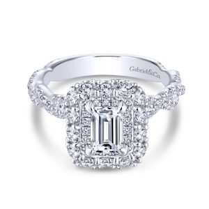 14K White Gold Emerald Cut Diamond Engagement Ring ER13897E3W44JJ