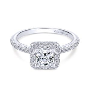 14K White Gold Princess Halo Diamond Engagement Ring ER13907S3W44JJ