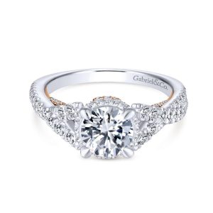 14K White and Rose Gold Twisted Round Diamond Engagement Ring ER13995R4T44JJ