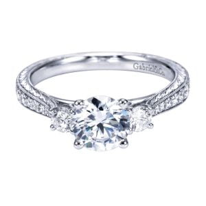 14K White Gold Round Three Stone Diamond Vintage Engagement Ring ER7288W44JJ