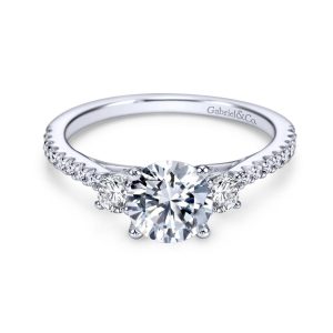 14K White Gold Round Three Stone Diamond Engagement Ring ER7296W44JJ