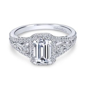 18K White Gold Diamond Vintage Engagement Ring ER7740W84JJ