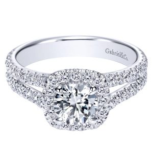 14k White Gold Diamond Halo Engagement Ring ER8605W44JJ