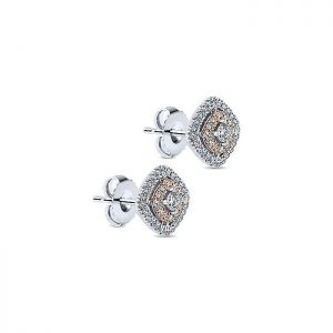 14k White and Pink Gold Double Pave Diamond Stud Earrings EG12645T44JJ