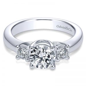 14K White Gold 3 Round Stone Diamond On Rounded Shank 14K White Gold Engagement Ring ER3812W44Jj