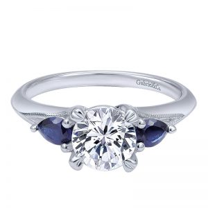 14K White Gold and SApphire 3 Stones 14K White Gold Engagement Ring ER10905W4Jsa