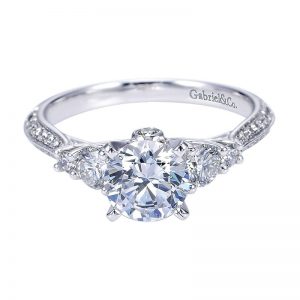 14K White Gold Diamond 3 Stones 14K White Gold Engagement Ring ER7539W44Jj
