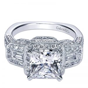 14k White Gold Diamond 3 Stones Halo Engagement Ring ER4243W44JJ