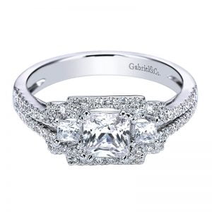 14k White Gold Diamond 3 Stones Halo Engagement Ring ER5335W44JJ