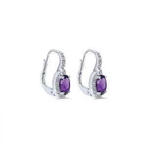 14k White Gold Diamond Amethyst Drop Earrings EG9515W45AM