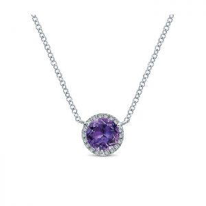 14k White Gold Diamond Amethyst Fashion Necklace NK4616W45AM
