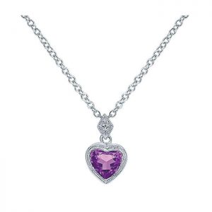 14k White Gold Diamond Amethyst Heart Necklace NK2309W45AM