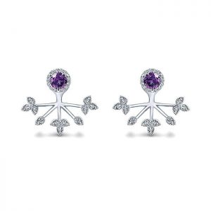 14k White Gold Diamond Amethyst Peek A Boo Earrings EG13017W45AM