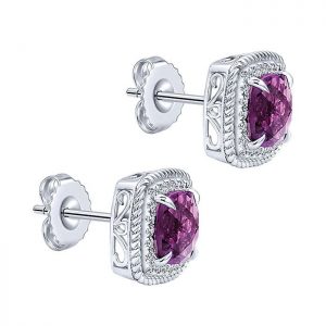 14k White Gold Diamond Amethyst Stud Earrings EG10927W45AM