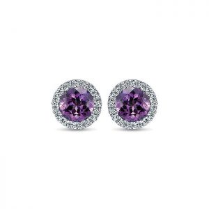 14k White Gold Diamond Amethyst Stud Earrings EG11000W45AM