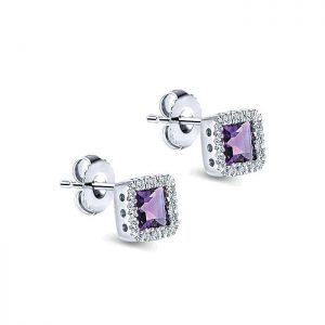 14k White Gold Diamond Amethyst Stud Earrings EG9285W44AM