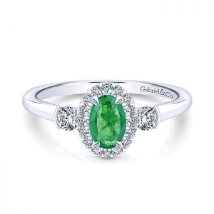 14k White Gold Diamond And Emerald Fashion Ladies' Ring LR51070W44EA