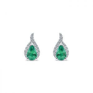 14k White Gold Diamond And Emerald Stud Earrings EG13115W44EA