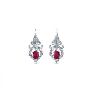 14k White Gold Diamond And Ruby Drop Earrings EG12337W45RB