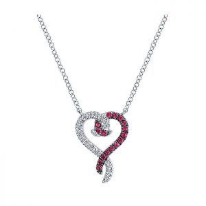 14k White Gold Diamond And Ruby Heart Necklace NK4023W44RA