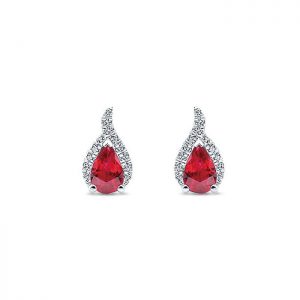 14k White Gold Diamond And Ruby Stud Earrings EG13115W44RA