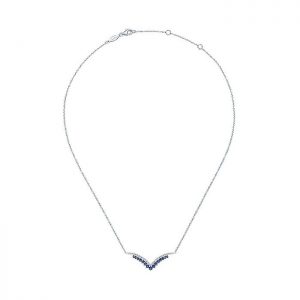 14k White Gold Diamond And Sapphire Bar Necklace NK5574W45SA