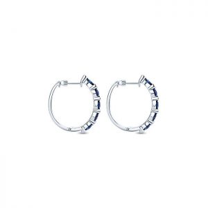 14k White Gold Diamond And Sapphire Classic Hoop Earrings EG10033W44SB