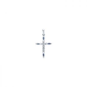 14k White Gold Diamond And Sapphire Cross Cross Pendant PC432W44SB