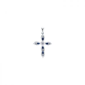 14k White Gold Diamond And Sapphire Cross Cross Pendant PC511W45SB