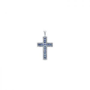 14k White Gold Diamond And Sapphire Cross Pendant PC516W45SA