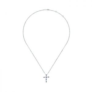14k White Gold Diamond And Sapphire Cross Necklace NK4984W45SA