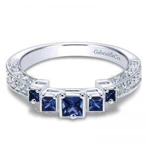 14k White Gold Diamond And Sapphire Curved Wedding Band WB3891W44SA