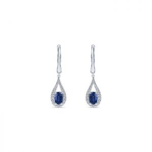 14k White Gold Diamond And Sapphire Drop Earrings EG12195W44SA