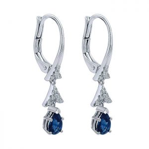 14k White Gold Diamond And Sapphire Drop Earrings EG12207W45SA
