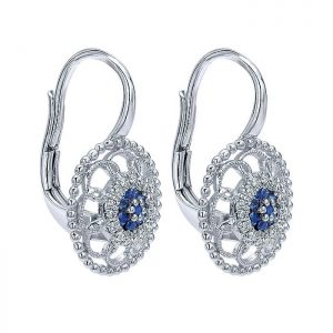 14k White Gold Diamond And Sapphire Drop Earrings EG12222W45SA